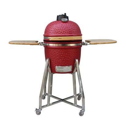 Keramik Stainless Steel 15 Inch Kamado Grill Warna Merah 39cm Dengan Gerobak Dan Meja Samping