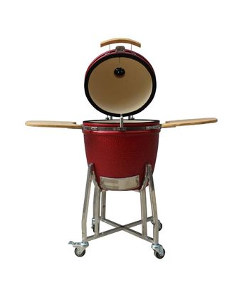 Warna Merah Keramik Kamado Grill 22 Inch Outdoor Arang Mullite Tahan Panas