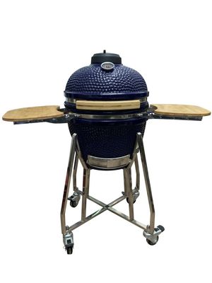 Keramik Kamado Grill 18 Inch Warna Biru 48cm Dengan Gerobak Dan Meja Samping
