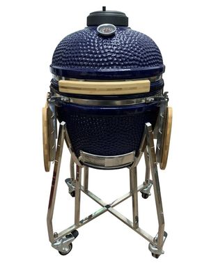 Keramik Kamado Grill 18 Inch Warna Biru 48cm Dengan Gerobak Dan Meja Samping