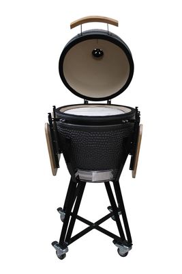 Keramik 20 Inch Kamado Grill Charcoal Grill Matte Warna Hitam 51cm Dengan Gerobak Dan Meja Samping
