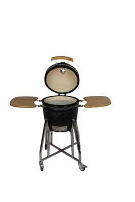 Keramik 16 Inch Kamado Grill Arang Warna Hitam 40cm Dengan Gerobak Dan Meja Samping