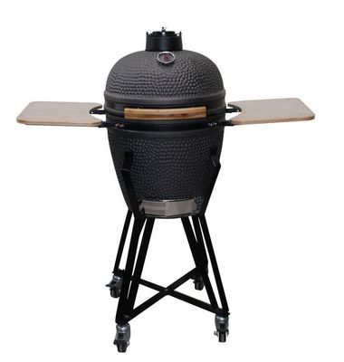 Keramik 20 Inch Kamado Grill Charcoal Grill Matte Warna Hitam 51cm Dengan Gerobak Dan Meja Samping