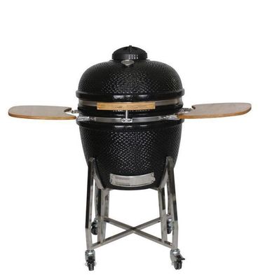 Keramik Outdoor 24 Inch Kamado Grill Arang Warna Hitam 61cm Dengan Gerobak Dan Meja Samping
