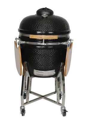 Keramik Outdoor 24 Inch Kamado Grill Arang Warna Hitam 61cm Dengan Gerobak Dan Meja Samping