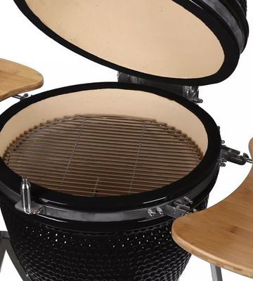 Keramik Outdoor 24 Inch Kamado Grill Arang Warna Hitam 61cm Dengan Gerobak Dan Meja Samping