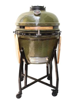 Keramik Kamado Grill 23 Inch Outdoor Arang Warna Hijau Tropis 59cm Dengan Gerobak Dan Meja Samping