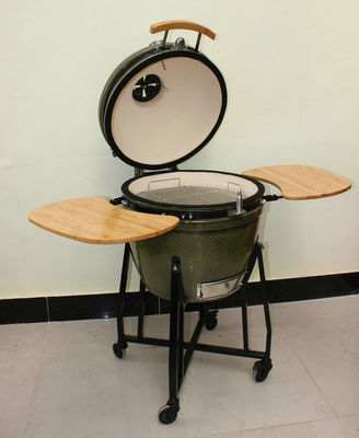 Keramik Kamado Grill 23 Inch Outdoor Arang Warna Hijau Tropis 59cm Dengan Gerobak Dan Meja Samping