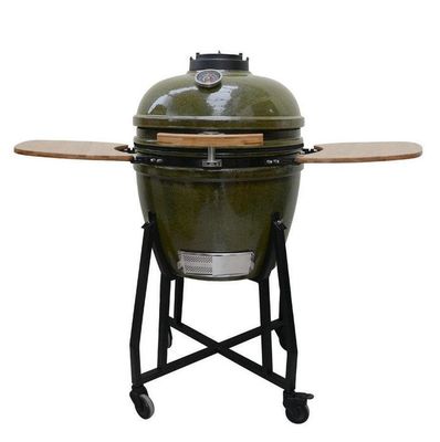 Keramik Kamado Grill 23 Inch Outdoor Arang Warna Hijau Tropis 59cm Dengan Gerobak Dan Meja Samping
