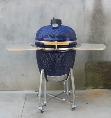 Barbecue Ceramic Kamado Grill Outdoor 22 Inch Warna Navy Dengan Gerobak Dan Meja Samping