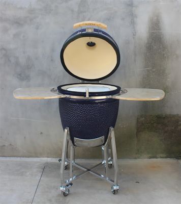 Outdoor Ceramic Barbecue Grill 22 Inch Warna Navy Dengan Gerobak Dan Meja Samping