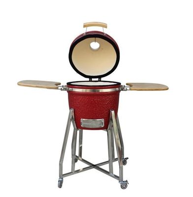 Kamado 15 Inch Charcoal Ceramic Smoker Warna Merah 39cm Dengan Gerobak Dan Meja Samping