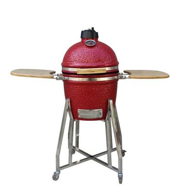 Kamado 15 Inch Charcoal Ceramic Smoker Warna Merah 39cm Dengan Gerobak Dan Meja Samping