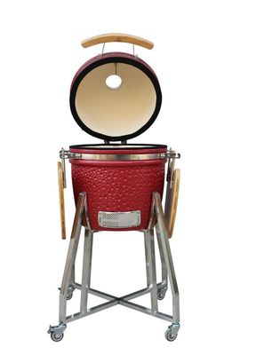 Keramik Stainless Steel 15 Inch Kamado Grill Warna Merah 39cm Dengan Gerobak Dan Meja Samping