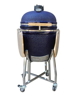 Keramik 22 Inch Kamado Grill Arang Outdoor Warna Navy 57cm Dengan Gerobak Dan Meja Samping