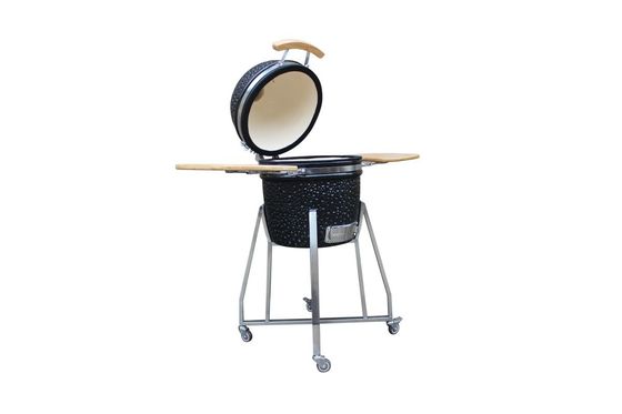 Outdoor Shiny Black Color 15 Kamado Style Ceramic Grill 39cm Dengan Gerobak Dan Meja Samping