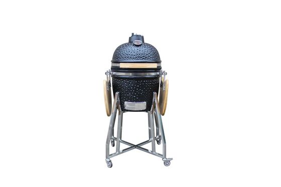 Outdoor Shiny Black Color 15 Kamado Style Ceramic Grill 39cm Dengan Gerobak Dan Meja Samping
