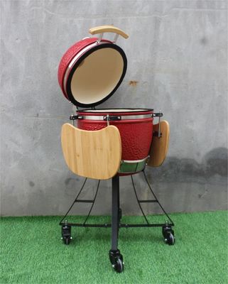 17 Inch Ceramic Kettle BBQ Royal Red Color 44cm Dengan Gerobak Dan Meja Samping