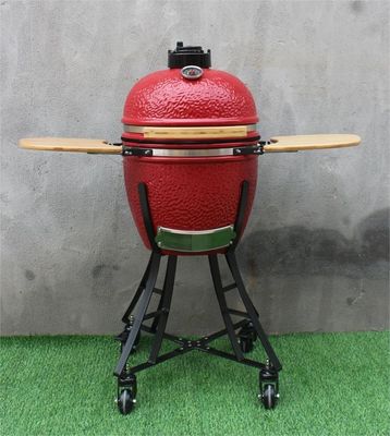 Royal Red Color 44cm Ceramic Kamado Grill 17 Inch Dengan Gerobak Dan Meja Samping