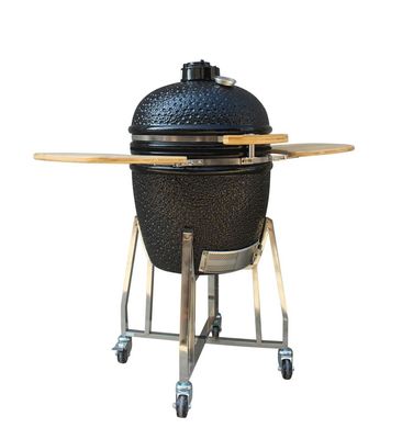Outdoor Charcoal Ceramic Kamado Grill 22 Inch Stainless Steel Warna Hitam