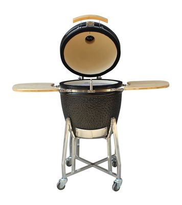 Outdoor Charcoal Ceramic Kamado Grill 22 Inch Stainless Steel Warna Hitam