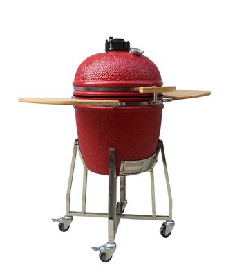 Warna Merah Keramik Kamado Grill 22 Inch Outdoor Arang Mullite Tahan Panas